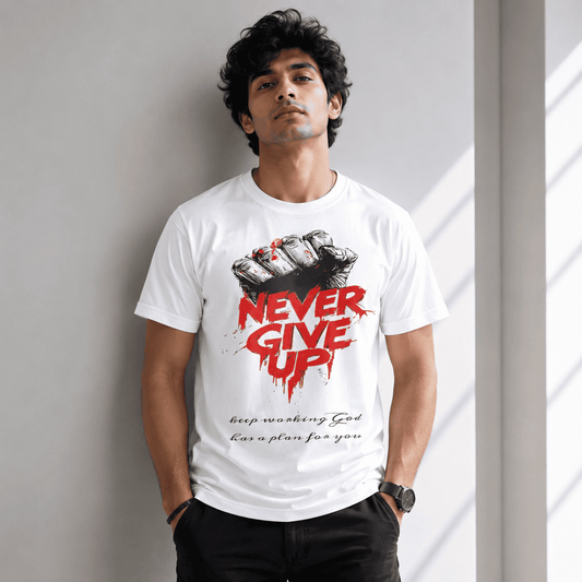 Never Give Up Red Regular Fit T-Shirt
