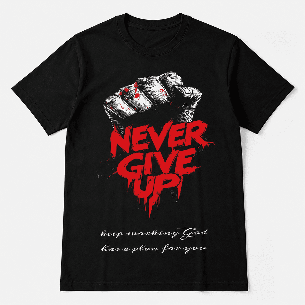 Never Give Up Red Regular Fit T-Shirt