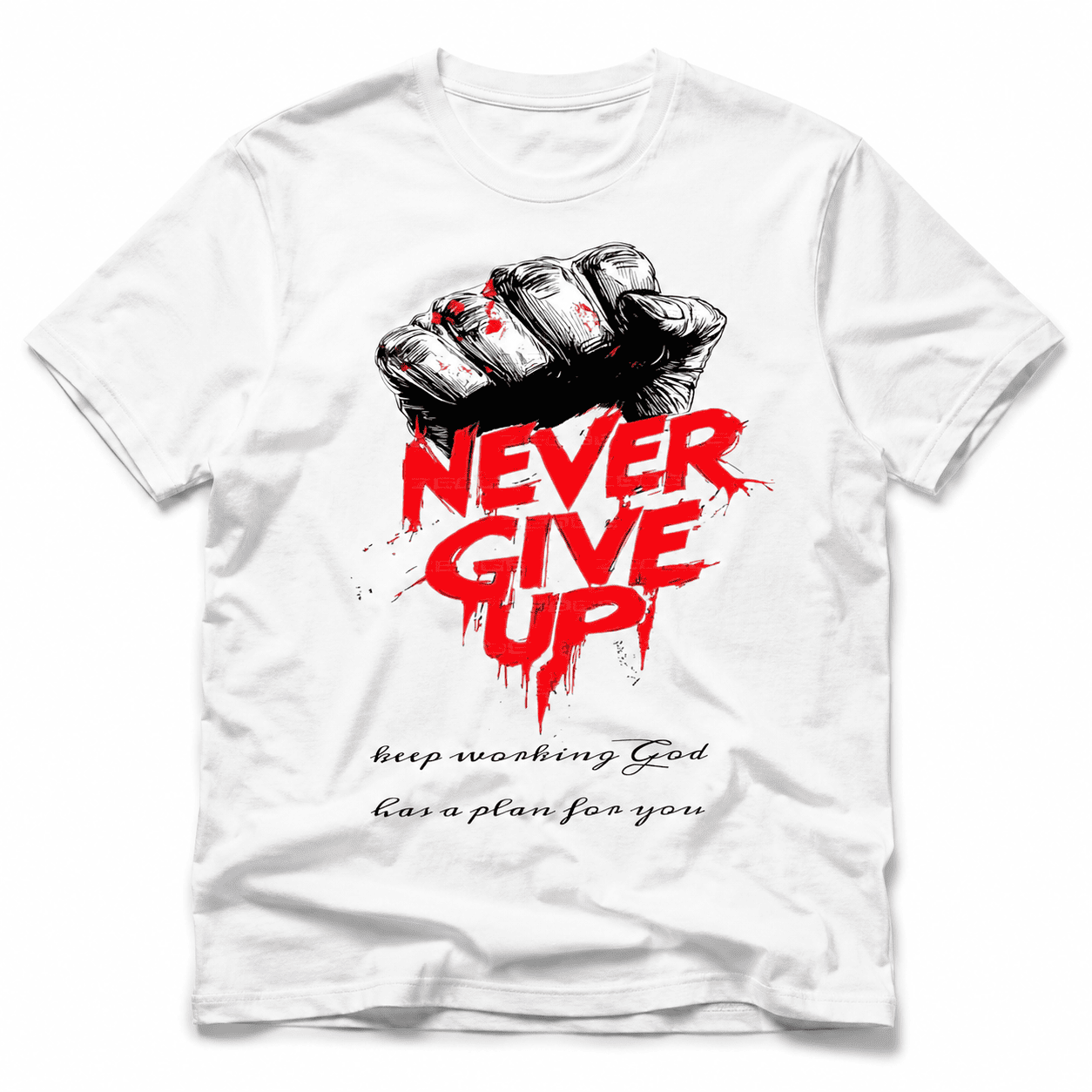 Never Give Up Red Regular Fit T-Shirt