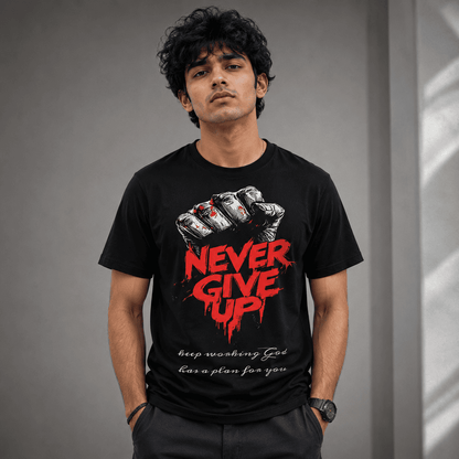 Never Give Up Red Regular Fit T-Shirt