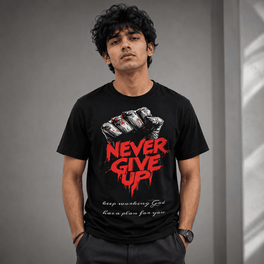 Never Give Up Red Regular Fit T-Shirt