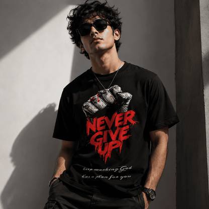 Never Give Up Red Regular Fit T-Shirt
